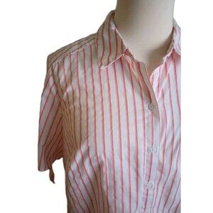 ROAMANS Womens 24W Stripes Short Sleeve Button Up Tunic Camp Shirt Orange White